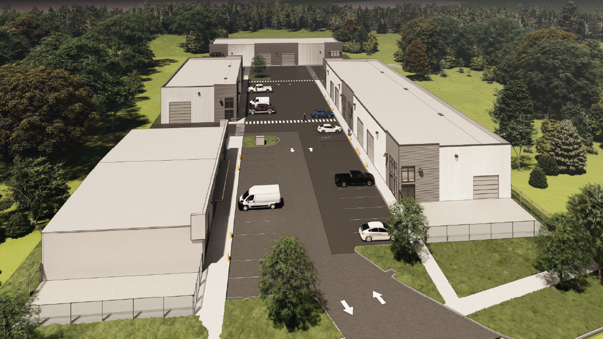 A photo rendering of an industrial park architectural design.